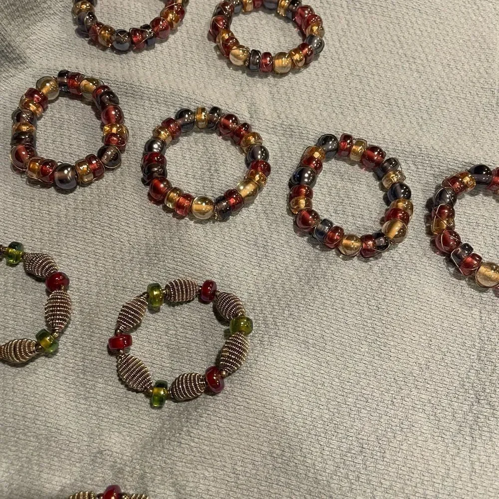 Multicolored Silver Wire Purple and Green Napkin Rings 2 sets of 6 Each = 12